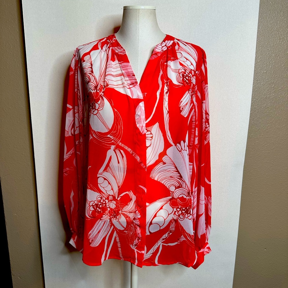 Chicos, beautiful,  red and white peasant blouse